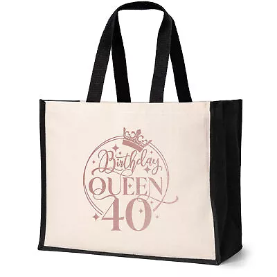 Birthday Queen 40 Tote Jute Bag 40th Birthday Gift Idea Canvas Shopper • £12.99