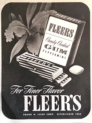 1944 Fleer's Candy Coated Chewing Gum Sticks Peppermint Flavor Vintage Print Ad • $13.49