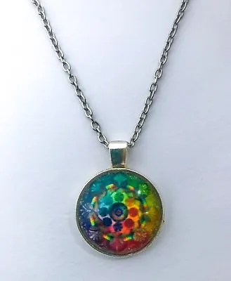 Multicolour Mandala Picture Pendant In Silver Tone 16 - 22  Chain • $5.60