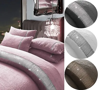 Teddy Fleece Sparkling Diamond Lace Duvet Cover Thermal Warm Cosy Bedding Set • £15.99