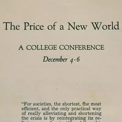 1941 The Price Of A New World Conference Program Vassar College Community Church • $19.25