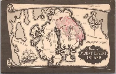 Vintage 1910s MOUNT DESERT ISLAND Maine Map Postcard Acadia National Park UNUSED • $5.62