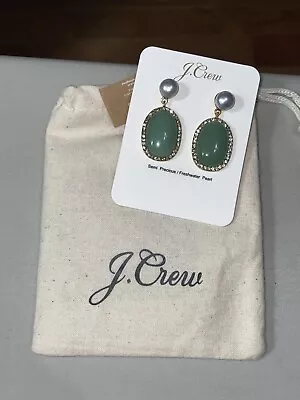 J Crew Women's Baldwin Pave Stone Freshwater Pearl Drop Apple Green Earrings O/S • $24.99