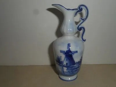 Miniature FLEMISH Porcelain Pitcher Blue Delft Windmill Landscape 4  GERMANY • $15.95