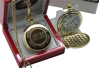 Personalised POCKET WATCH Personalised Gold Clad CUSTOM Engraved Groom Wedding • £34.99