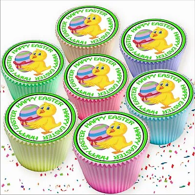 Happy Easter Chick Green Edible Cupcake Toppers Cake Decorations 8208 • £2.99