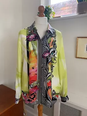 VINTAGE VERSACE COLLCTION Yellow Floral Silk Collared Blouse Shirt 46 14 • $77.09