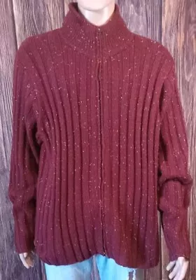 Vintage Sears Fieldmaster Maroon Wool Blend Zip Cardigan Sweater Mens XL NWOT • $19.99