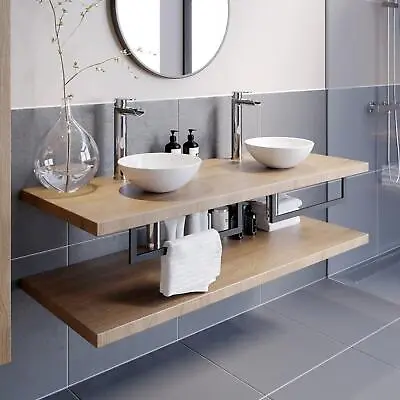 Bathroom Wall Hung Floating Shelf Wash Basin Sink Towel Rail Storage Beige 1100 • £495