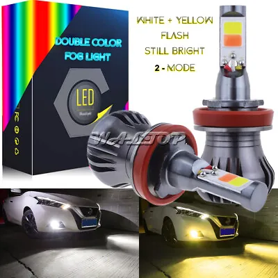 2x H11 H8 H9 H16 LED DRL Fog Light Bulbs Dual Color Strobe Flash White + Yellow • $19.98