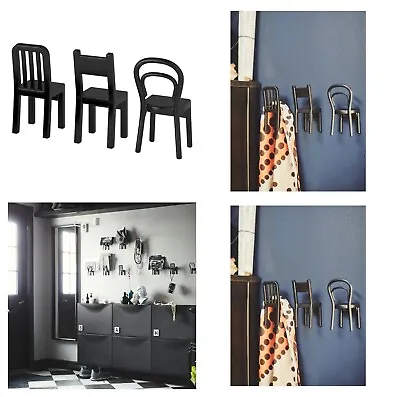 NEW Ikea FJANTIG Chair Wall Hooks Bedroom Living Room Home Decor Pack 3 Black  • £10.27