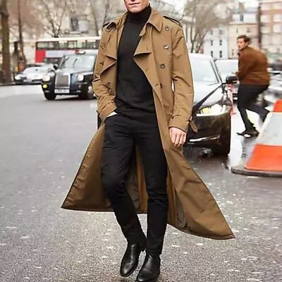 Men's Classic Lapel Long Trench Coat Jacket Windbreaker Outwear Casual Overcoat • $28.99