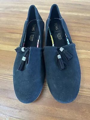 Toms Kelli Flats Shoes Women's Size 9.5 Casual Black Suede Tassel Slip On • $35.25