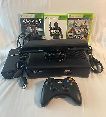 Microsoft Xbox 360 Slim Console Black W/ Kinect + Games **Tested** (No HDD) • $115.99