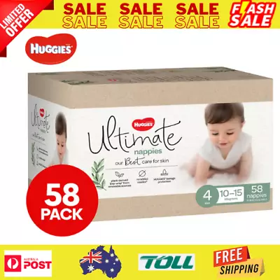 New Huggies Ultimate Size 4 Toddler 10-15kg Nappies Jumbo 58pk • $46.37