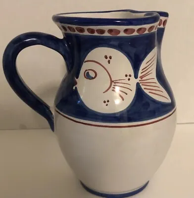 Solimene Vietri Campagna Blue Fish Pitcher Made In Italy • $39.95