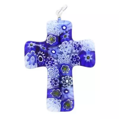 GlassOfVenice Murano Glass Blue Millefiori Cross Pendant • $34.95