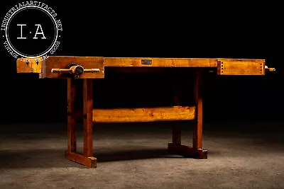 Antique Wooden Carpenters Bench By Stebbins Hardware Co. • $4675