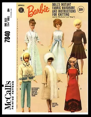 McCall's 7840 BARBIE Pattern Fashion Doll Sewing & Knitting • $5.49