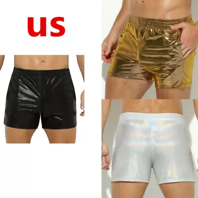 US Men's Fashion Shiny Faux Leather Short Low Rise Elastic Waistband Short Pants • $4.09
