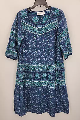 Vermont Country Store Dress Womens Medium Tiered Blue Floral Muumuu House Dress • $31.03