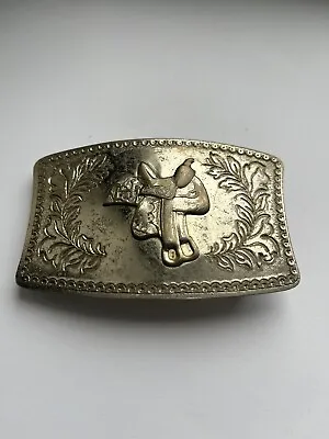 Vintage Nickel Plated Horse Saddle Cowboy/Cowgirl Belt Buckle • $10