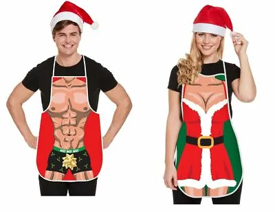 His & Hers Sexy Christmas Party Kitchen Apron Novelty Hunk Men Women Naked BBQ • £6.95