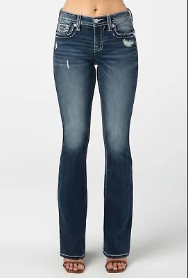 Miss Me Womens Mid Rise Boot Cut Jeans 25X34 Embellished Nice!!  NWT MSRP$110 • $58