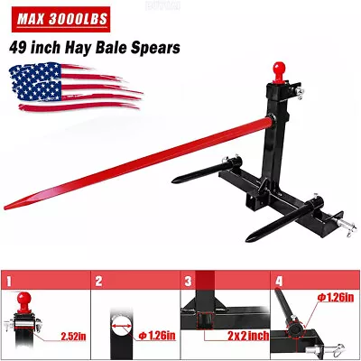 Cat 1 Tractor 3 Point Trailer Hitch 49  Hay Bale Spear 3000 Lbs 2x17  Stabilizer • $279.99