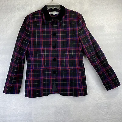 Valerie Stevens Women's Size 8 Wool Jacket Colorful Plaid Button Up Long Sleeve • $11.97