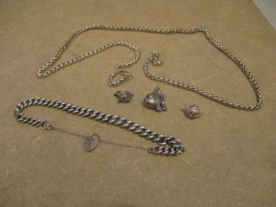 £15.75 • Buy Vintage Silver Charm Bracelet Plus Charms And Plated Chain Joblot