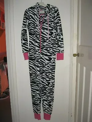 LADIES NEXT NIGHTWEAR LONG SLEEVED ZEBRA PRINT HOODED ONE PIECE. Size S.  • £6.99