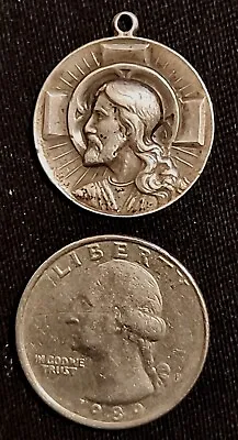Vtg Sterling Silver Religious Jesus Medallion Pendant   I'M A PROTESTANT  • $22.95