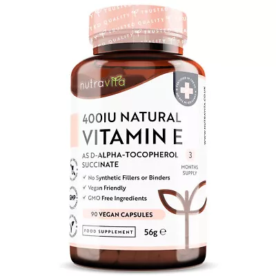 £14.99 • Buy Vitamin E 400IU 100% Natural - 90 Vegan Capsules - Skincare Antioxidant Immunity
