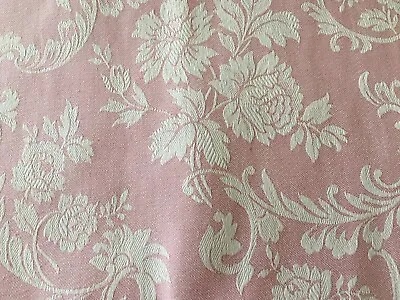 Antique Vintage French Roses Floral Cartouche Cotton Damask Ticking Fabric ~Pink • $59.99