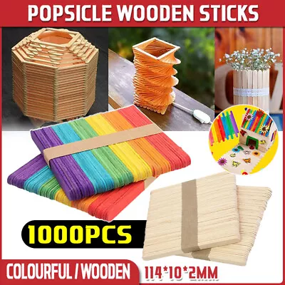 1000PCS Natural Wooden Craft Sticks Paddle Pop Sticks Ice Cream Coffee Stirrers • $18.73
