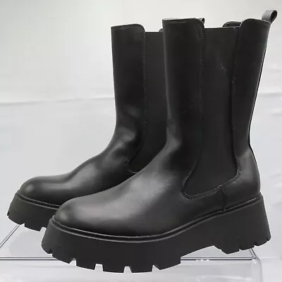 BNWT RUBI Boots Shoes Black Combat Ankle Chelsea Platform Grunge Vegan Size 39 8 • $44.95