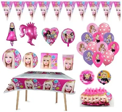 Barbie Party Supplies Table Cloth Plates Napkins Kids Birthday Party Decoration • £4.89