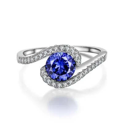 Ladies Hallmarked 925 Solid Silver Tanzanite White Sapphire Cocktail Ring Size U • £32.85