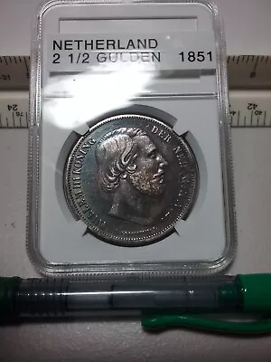 1851 Netherland 2 1/2 Gulden Silver Crown • $58