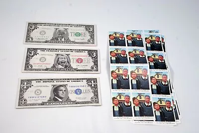 Slick Times Clinton $3 Dollar Bush Million Note Novelty Funny-Money + Stamps • $45