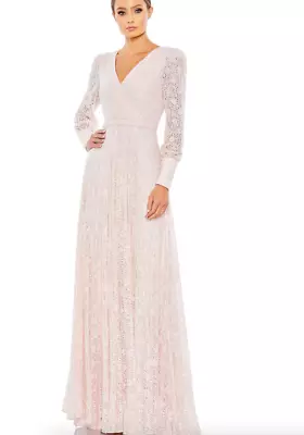 MAC DUGGAL 93679 METTALIC EMBROIDERED LACE A-LINE LIGHT ROSE GOWN  Sz 6 • $279.99