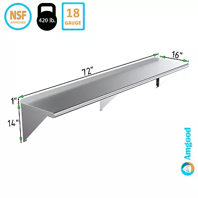 16  X 72  Metal Shelf | NSF Stainless Steel Wall Mount Floating Shelving || • $139.95