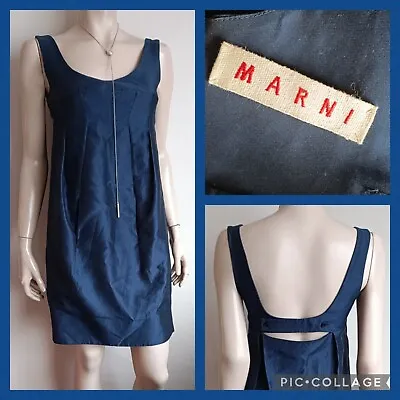 MARNI UK 8  40 Navy Silk & Cotton Blend Dress • £24.95