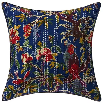 Boho Hippie Yoga Pillow Case Cushion Cover Blue Kantha Indian Meditation • $12.45