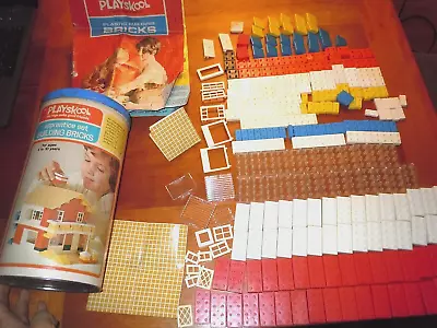 Vintage 1974 Set 271p Playskool Building Bricks Instructions & Original Can EUC • $30