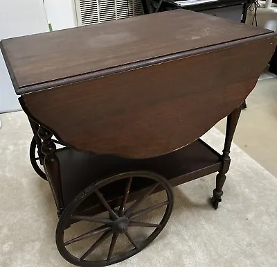 Antique Wheeled Drop Scalloped Leaf  Tea Cart Made In USA • $160
