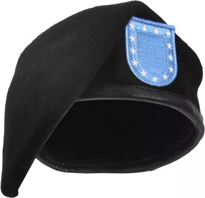 Black Military Inspection Ready Wool Uniform Beret With US Army Type Blue Flash • $23.99