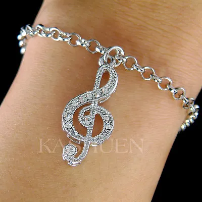 ~TREBLE G CLEF~ Musical Music NOTE Made With Swarovski Crystal Bracelet Jewelry • $43