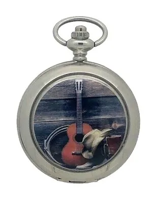 New Country Western Music Silver Tone Pocket Watch And Chain By WESTIME • £14.95